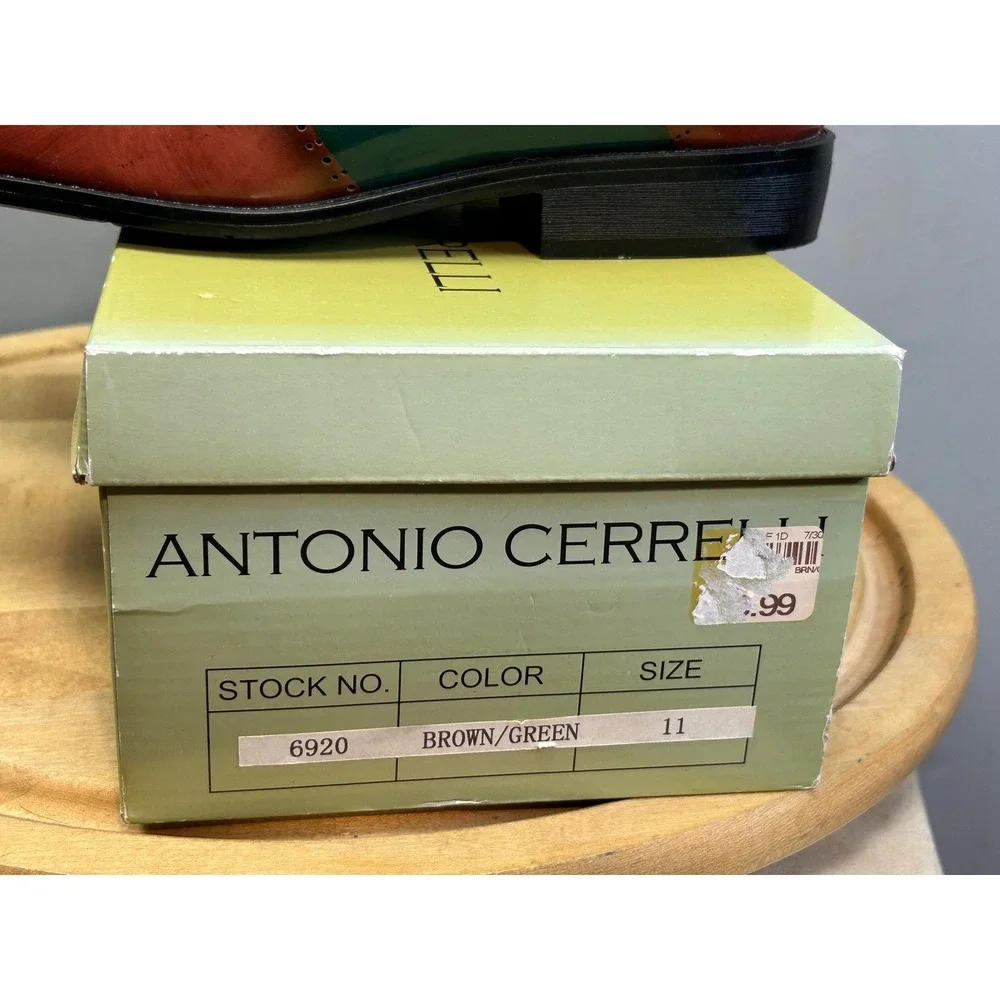 Antonio Cerrelli Dress Shoes Mens 11 Brown Green Oxford Two-Tone Brogue Lace‎